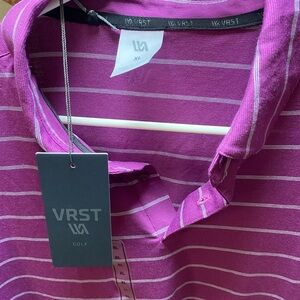 VRST Men's Stripe Polo in Magenta